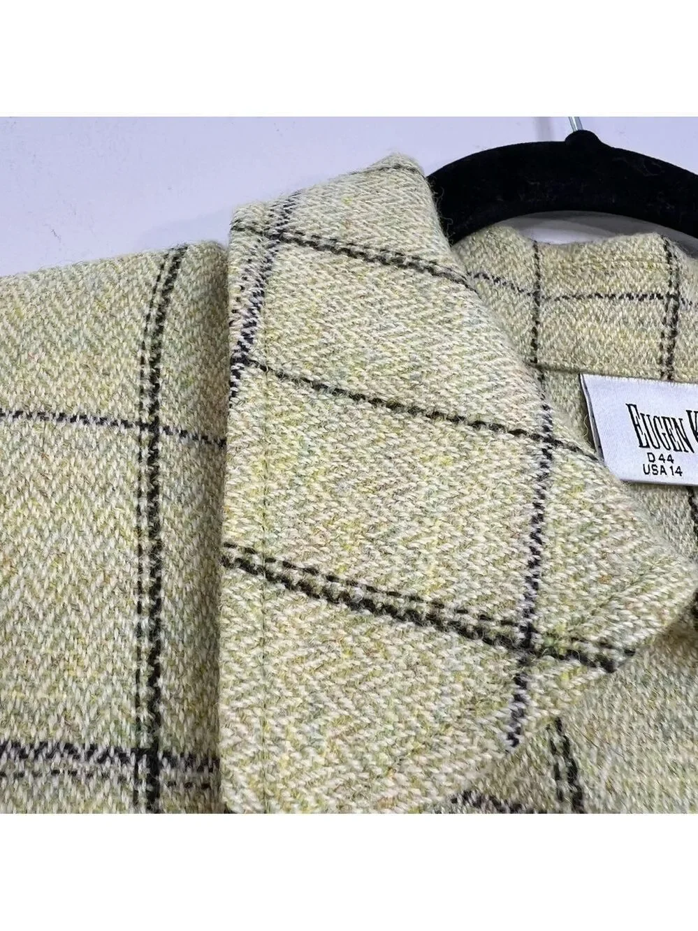 Eugen Klein Germany pale green boxy plaid 100% wool overshirt shacket 14 - Picture 9 of 15